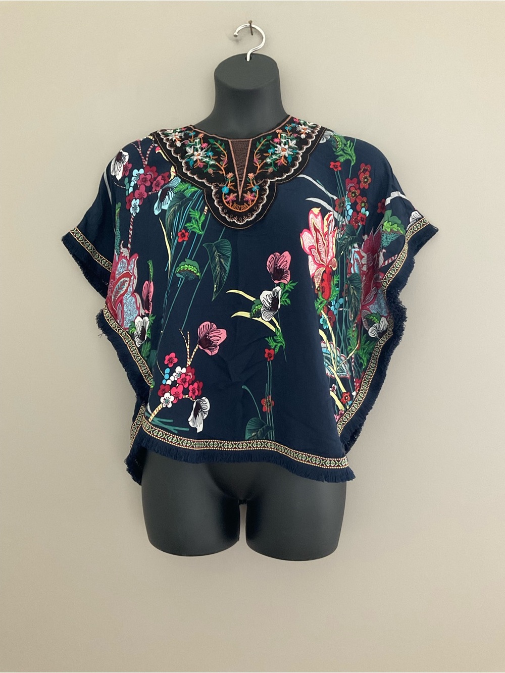 Jin Ping NWT Navy Decorative Shawl Top